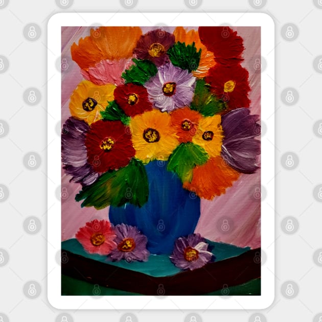 A lovely boutique of flowers in a blue vase Sticker by kkartwork